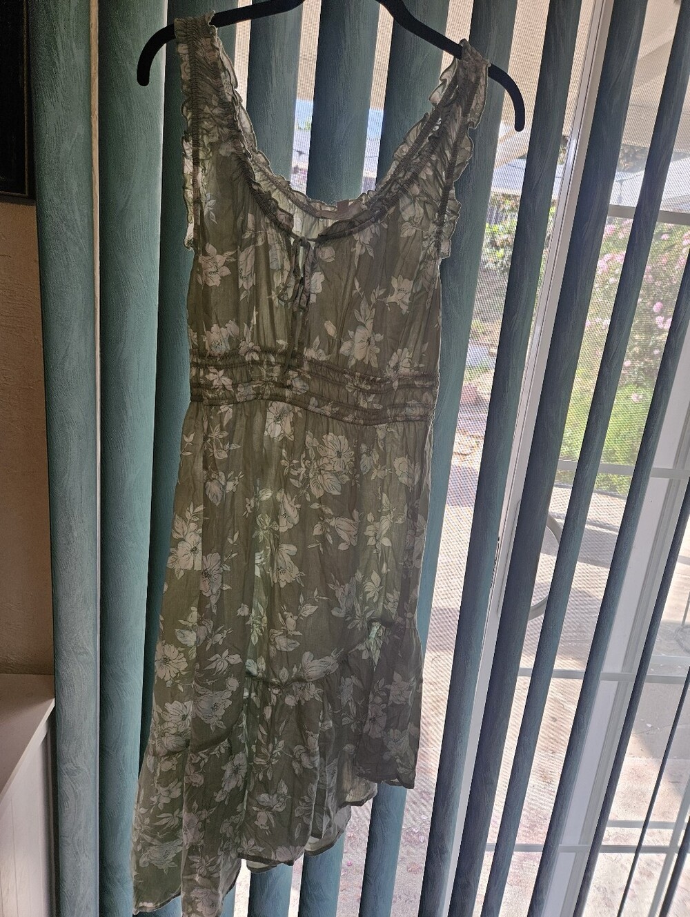 Hippie Rose Olive Green Floral Asymmetrical Ruffle Dress